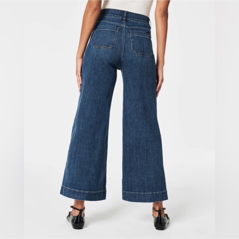 Spanx‎ Cropped Wide Leg Jeans with Patch Pockets in Shaded Blue Size Medium - Picture 4 of 12
